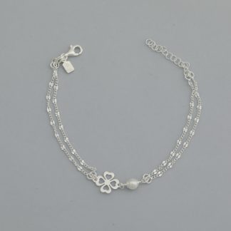 Pulsera doble cadena trébol perla de 20 cm.
