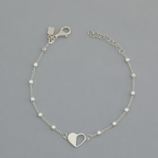 Pulsera cadena bolas cuadradas corazón de 20 cm.