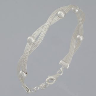 Pulsera 2 cordones planos 5 bolitas de 18,5-20,5 cm de longitud.