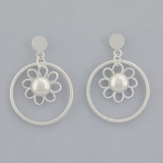 Pendientes aro fino flor ½ bolitas