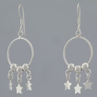 Pendientes aro 3 bolitas, 3 estrellas de 4,44 cm de altura