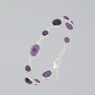 Pulsera óvalos y circulitos amatista de 16,5-20 cm.