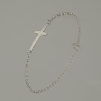 Pulsera cruz plana cadena rolo de 20 cm.